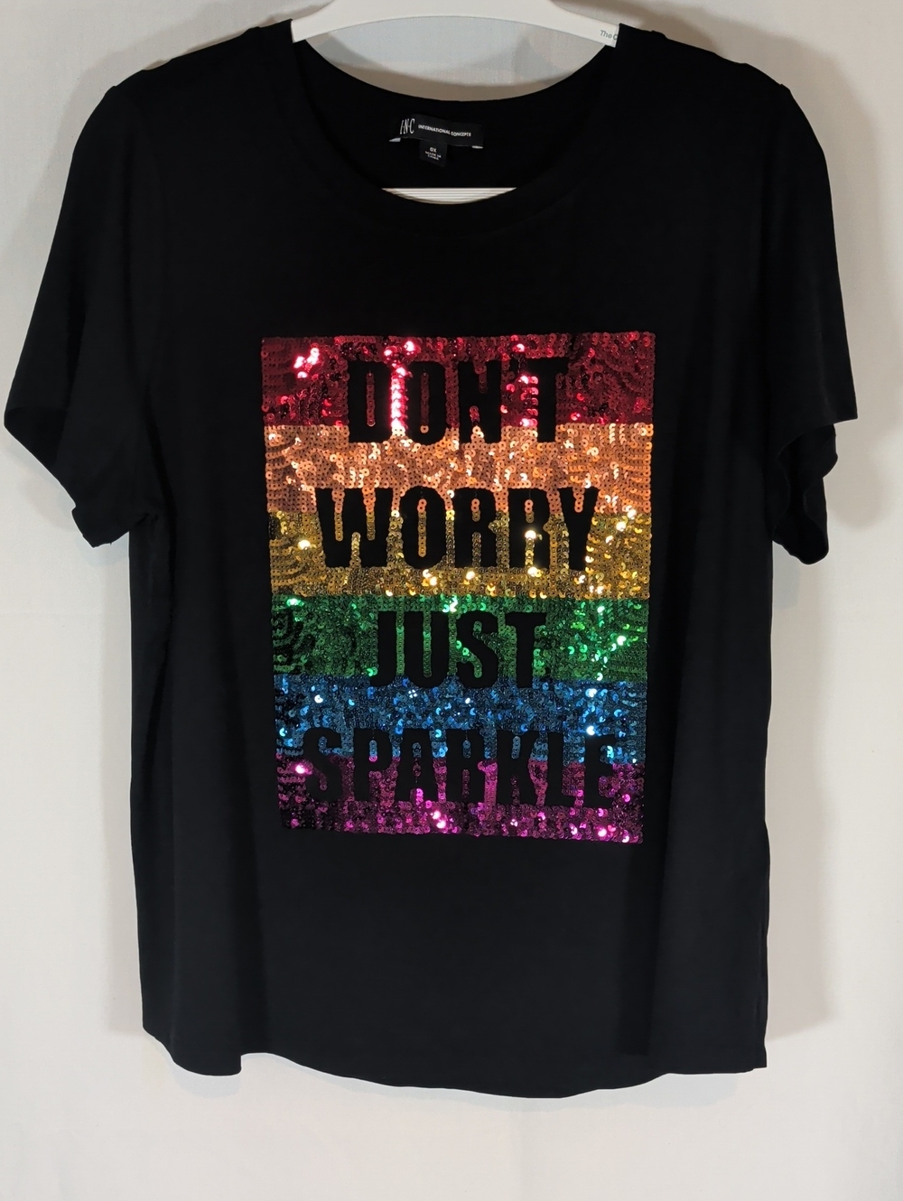 H&M Black Short-Sleeve Tee with Rainbow Sequin Graphic